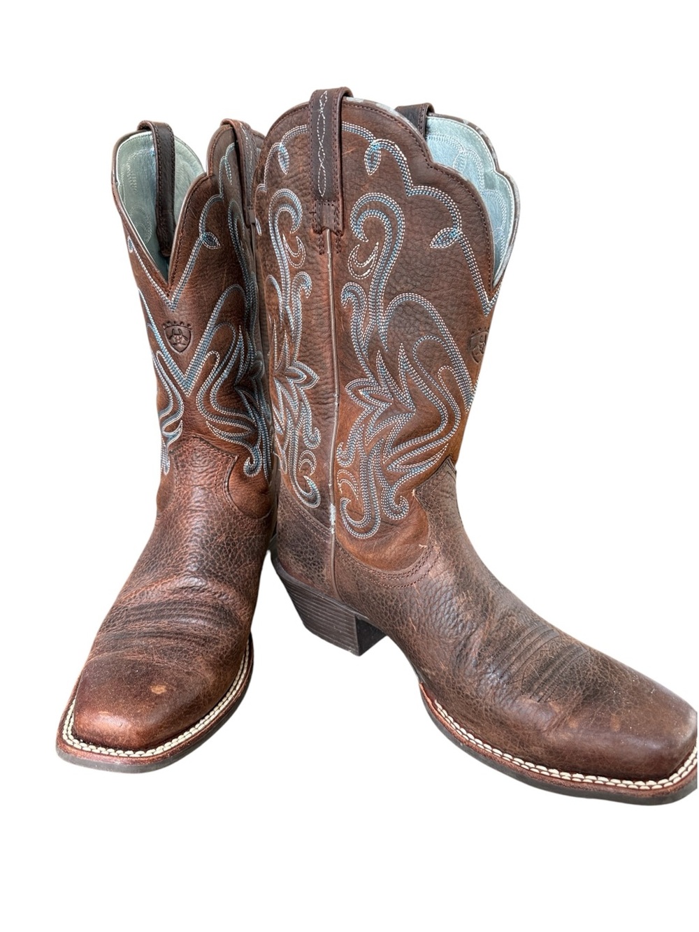 Ariat Legend Western Cowboy Boots Brown Turquoise Stitch Size 8.5B